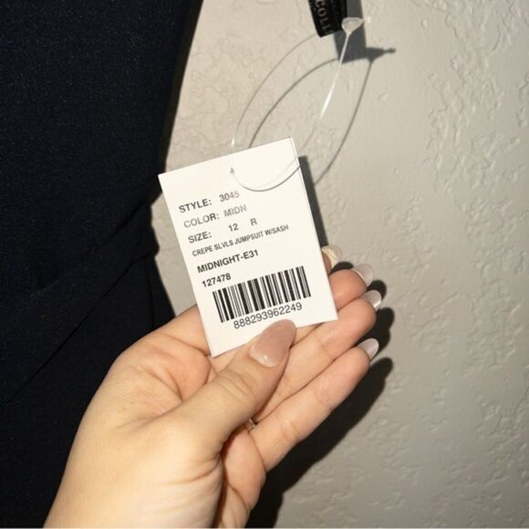 New Dessy Collection Midnight Navy Spaghetti Strap Crepe Sash Jumpsuit Size‎ 12 - Picture 7 of 9